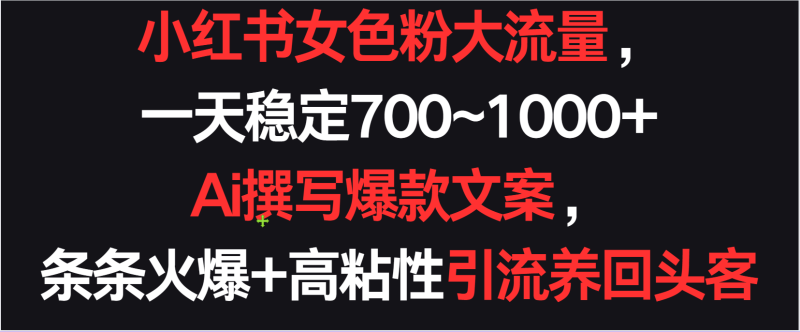 小红书女色粉流量,一天稳定700~1000+ Ai撰写爆款文案条条火爆,高粘性引流养回头客-轻创社项目网