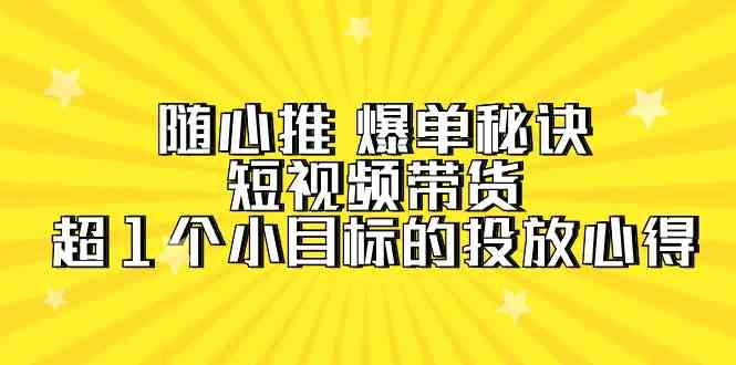 随心推爆单秘诀,短视频带货-超1个小目标的投放心得(7节视频课)-轻创社项目网
