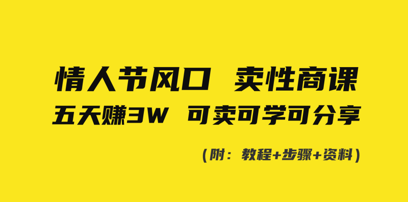 （8958期）情人节风口！卖性商课，小白五天赚3W，可卖可学可分享！-轻创社项目网