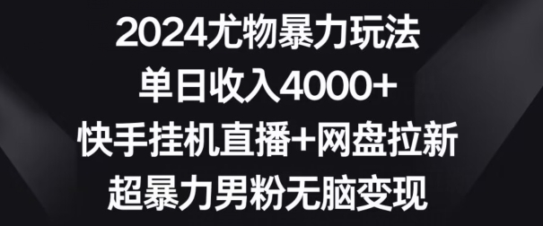 2024尤物暴力玩法,单日收入4000+,快手挂机直播+网盘拉新,超暴力男粉无脑变现-轻创社项目网
