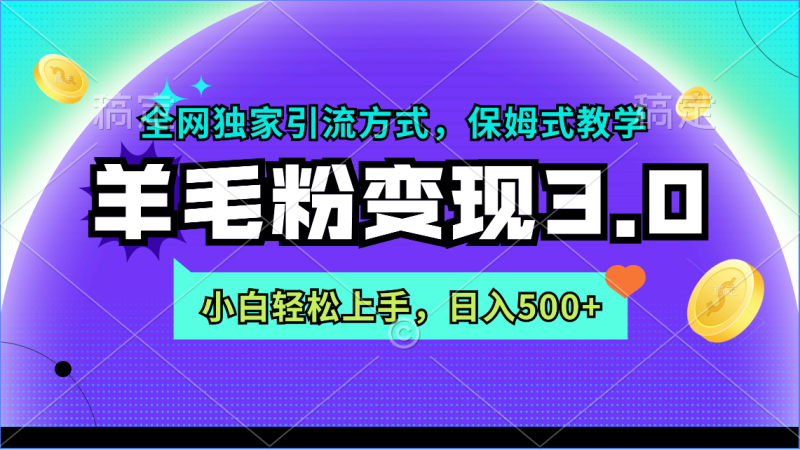 (9116期)羊毛粉变现3.0 全网独家引流方式,小白轻松上手,日入500+-轻创社项目网