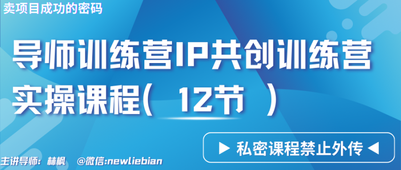 导师训练营3.0IP共创训练营私密实操课程(12节)-卖项目的密码成功秘诀-轻创社项目网