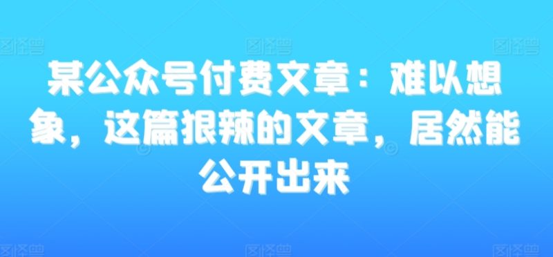 某公众号付费文章:难以想象,这篇狠辣的文章,居然能公开出来-轻创社项目网