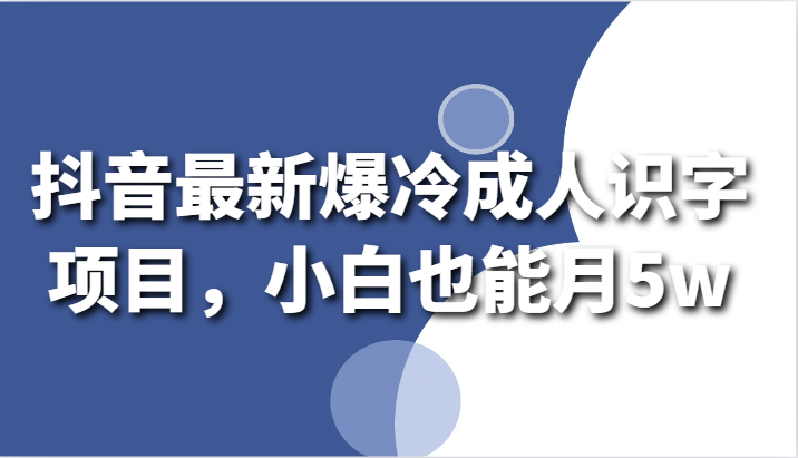 抖音最新爆冷成人识字项目,小白也能月5w-轻创社项目网