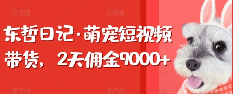 东哲日记·萌宠短视频带货,2天佣金9000+-轻创社项目网