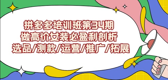 拼多多培训班第34期:做高价女装必盈利剖析选品/测款/运营/推广/拓展-轻创社项目网