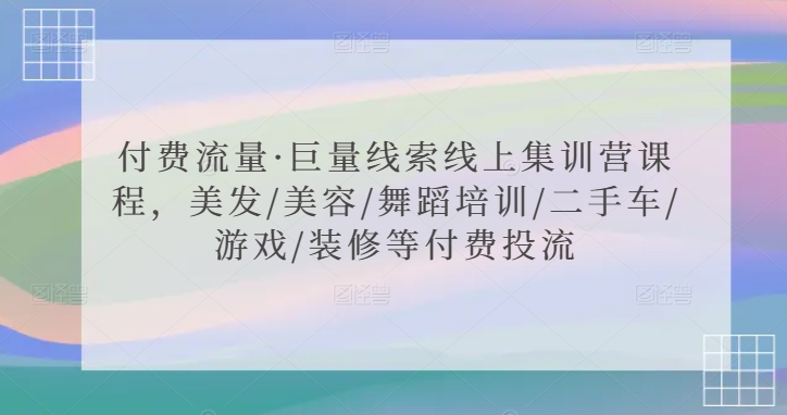 付费流量·巨量线索线上集训营课程,美发/美容/舞蹈培训/二手车/游戏/装修等付费投流-轻创社项目网