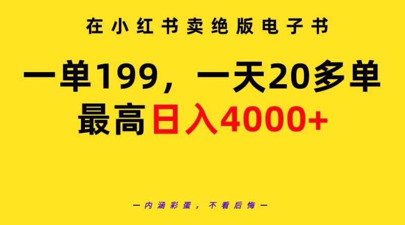 (9401期)在小红书卖绝版电子书,一单199 一天最多搞20多单,最高日入4000+教程+资料-轻创社项目网