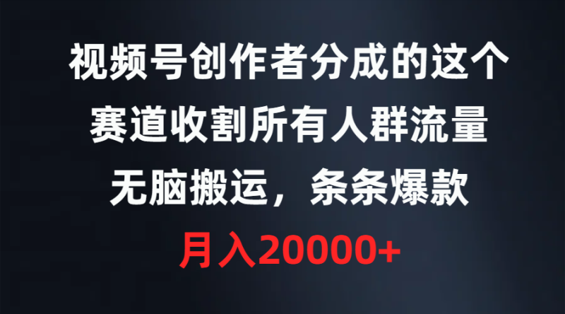 (9406期)视频号创作者分成的这个赛道,收割所有人群流量,无脑搬运,条条爆款,-轻创社项目网