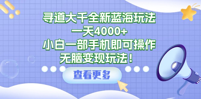 (9479期)寻道大千全新蓝海玩法,一天4000+,小白一部手机即可操作,无脑变现玩法!-轻创社项目网