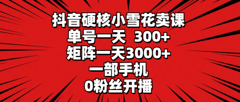 (9551期)抖音硬核小雪花卖课,单号一天300+,矩阵一天3000+,一部手机0粉丝开播-轻创社项目网