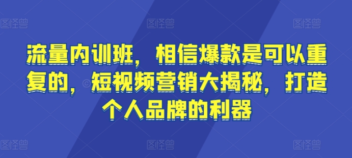 流量内训班,相信爆款是可以重复的,短视频营销大揭秘,打造个人品牌的利器-轻创社项目网
