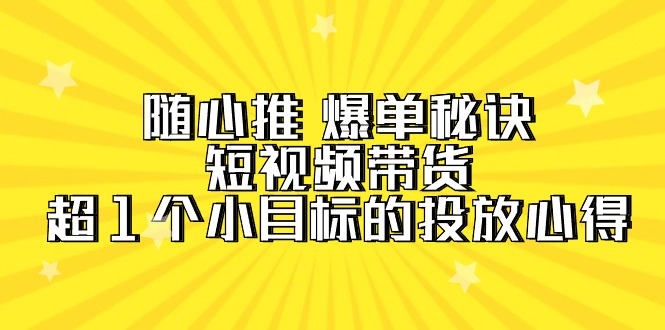 (9687期)随心推 爆单秘诀,短视频带货-超1个小目标的投放心得(7节视频课)-轻创社项目网