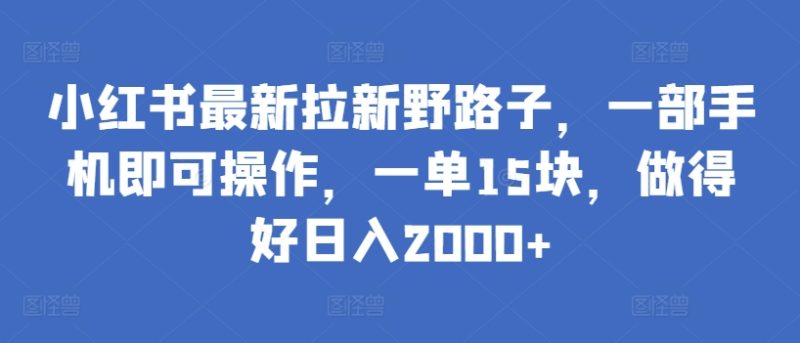 小红书最新拉新野路子,一部手机即可操作,一单15块,做得好日入2000+-轻创社项目网