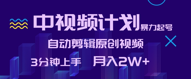 中视频计划暴力起号,自动剪辑原创视频,3分钟上手,月入2W+-轻创社项目网