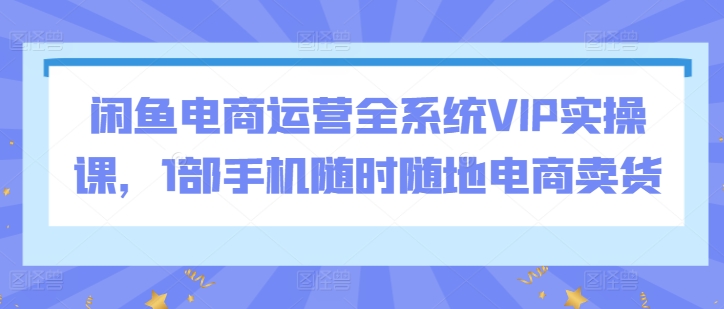 闲鱼电商运营全系统VIP实操课,1部手机随时随地电商卖货-轻创社项目网