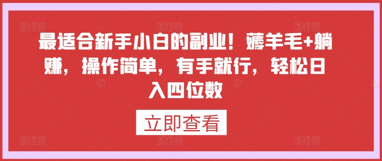 最适合新手小白的副业!薅羊毛+躺赚,操作简单,有手就行,轻松日入四位数【揭秘】-轻创社项目网