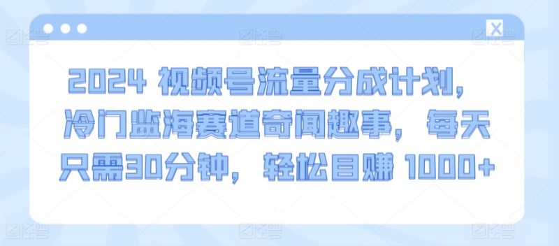 2024视频号流量分成计划,冷门监海赛道奇闻趣事,每天只需30分钟,轻松目赚 1000+-轻创社项目网