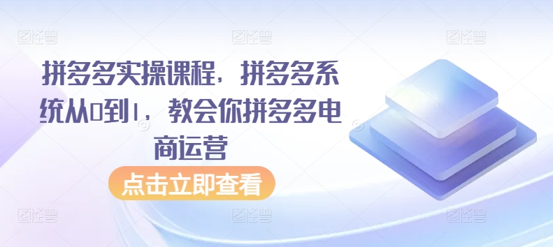 拼多多实操课程,拼多多系统从0到1,教会你拼多多电商运营-轻创社项目网