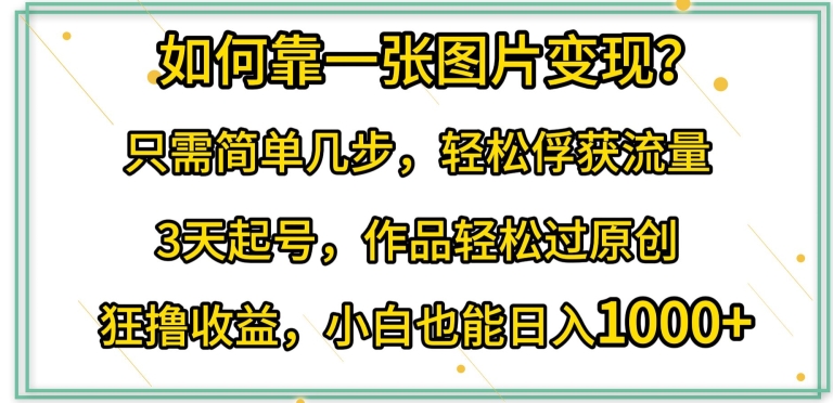 如何靠一张图片变现只需简单几步,轻松俘获流量,3天起号,作品轻松过原创【揭秘】-轻创社项目网
