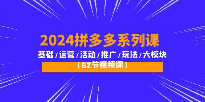(10019期)2024拼多多系列课:基础/运营/活动/推广/玩法/大模块(62节视频课)-轻创社项目网