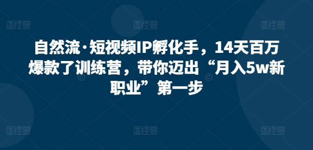 自然流·短视频IP孵化手,14天百万爆款了训练营,带你迈出“月入5w新职业”第一步-轻创社项目网