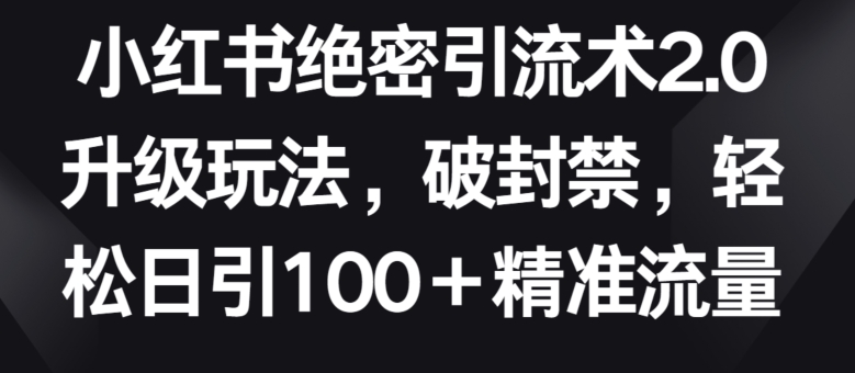 小红书绝密引流术2.0升级玩法,破封禁,轻松日引100+精准流量【揭秘】-轻创社项目网