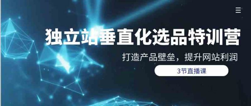 独立站垂直化选品训练营,打造产品壁垒,提升网站利润(3节直播课)-轻创社项目网