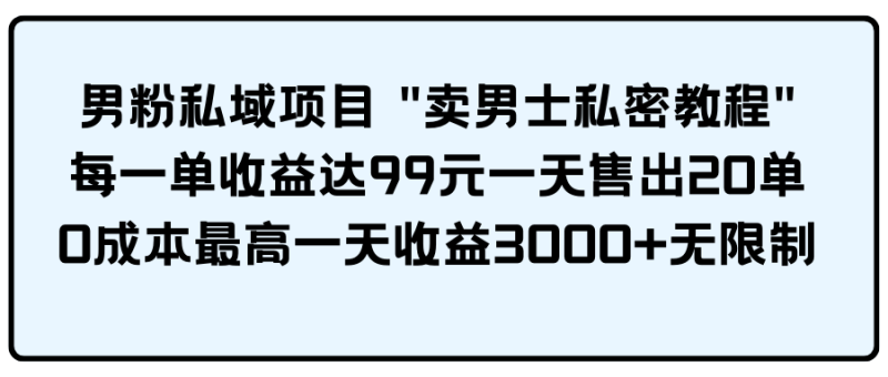 (9730期)男粉私域项目-轻创社项目网