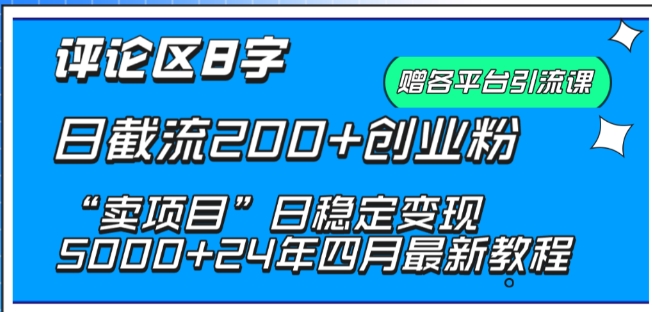 抖音评论区8字日截流200+创业粉 “卖项目”日稳定变现5000+【揭秘】-轻创社项目网