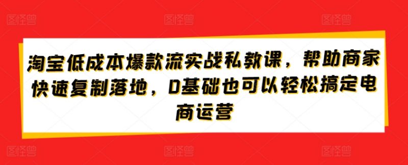 淘宝低成本爆款流实战私教课,帮助商家快速复制落地,0基础也可以轻松搞定电商运营-轻创社项目网