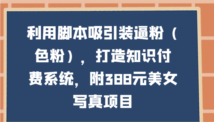 利用脚本吸引装逼粉(色粉),打造知识付费系统,附388元美女写真项目-轻创社项目网