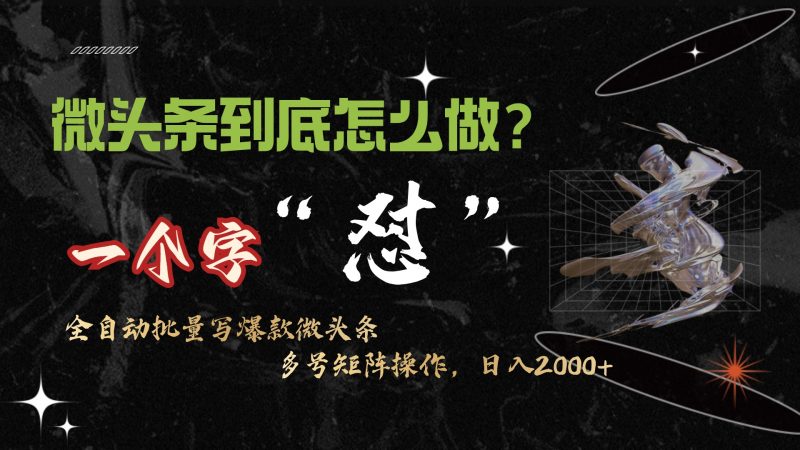 (9809期)微头条最新最强连怼操作,10分钟50条,真正解放双手,月入1w+-轻创社项目网