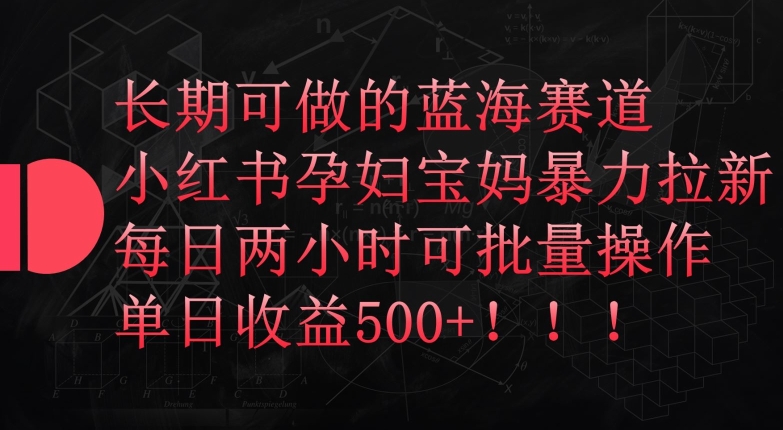 长期可做的蓝海赛道,小红书孕妇宝妈暴力拉新玩法,每日两小时可批量操作,单日收益500+【揭秘】-轻创社项目网