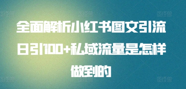全面解析小红书图文引流日引100+私域流量是怎样做到的【揭秘】-轻创社项目网