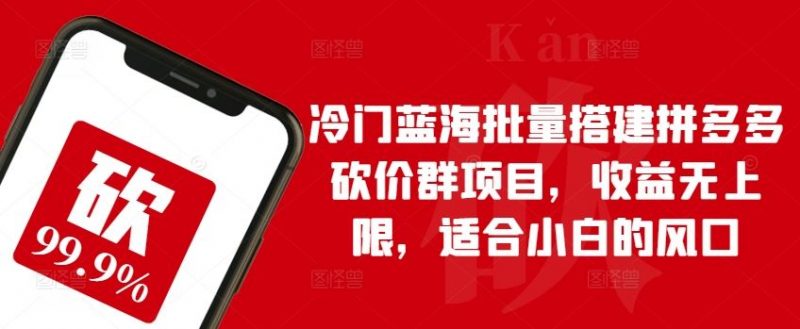 冷门蓝海批量搭建拼多多砍价群项目,收益无上限,适合小白的风口【揭秘】-轻创社项目网