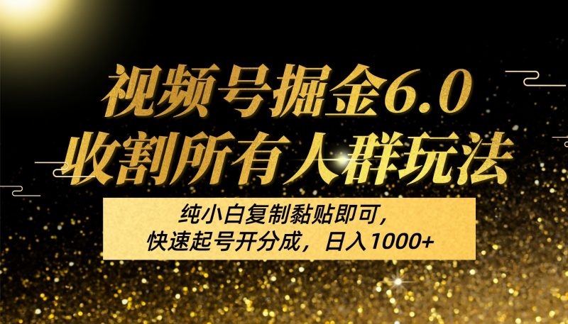 视频号掘金6.0收割所有人群玩法!纯小白复制黏贴即可,快速起号开分成,日入1000+-轻创社项目网