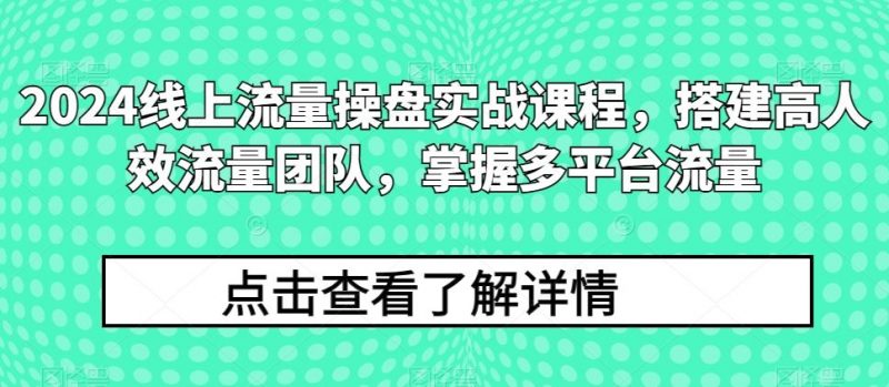 2024线上流量操盘实战课程,搭建高人效流量团队,掌握多平台流量-轻创社项目网