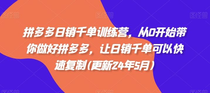 拼多多日销千单训练营,从0开始带你做好拼多多,让日销千单可以快速复制(更新24年5月)-轻创社项目网