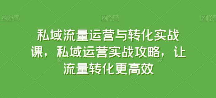 私域流量运营与转化实战课,私域运营实战攻略,让流量转化更高效-轻创社项目网