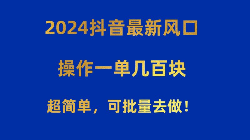 (10413期)2024抖音最新风口!操作一单几百块!超简单,可批量去做!!!-轻创社项目网