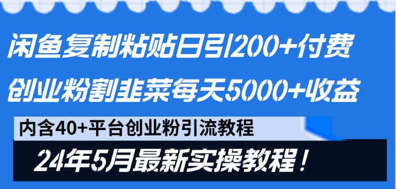 闲鱼复制粘贴日引200+付费创业粉,24年5月最新方法!割韭菜日稳定5000+收益-轻创社项目网