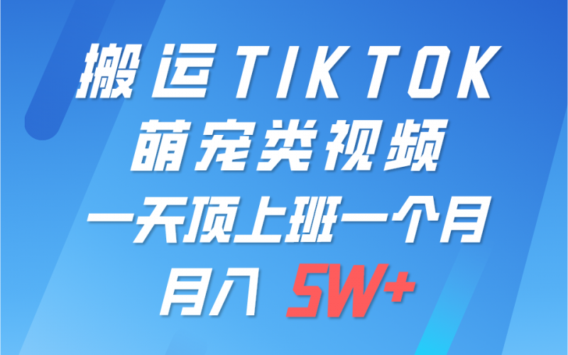 一键搬运TIKTOK萌宠类视频,一部手机即可操作,所有平台均可发布 轻松月入5W+-轻创社项目网