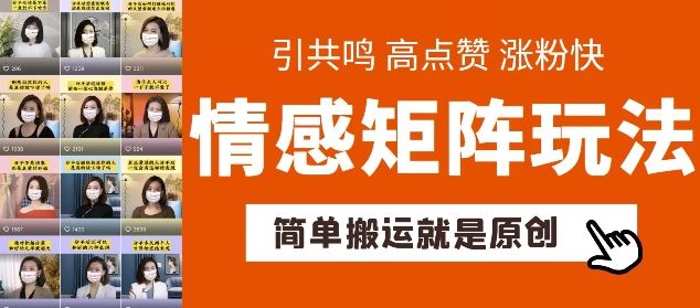 简单搬运,情感矩阵玩法,涨粉速度快,可带货,可起号【揭秘】-轻创社项目网