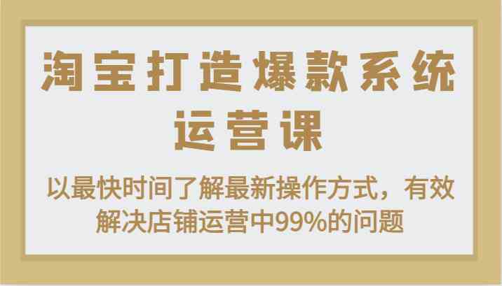 淘宝打造爆款系统运营课:以最快时间了解最新操作方式,有效解决店铺运营中99%的问题-轻创社项目网