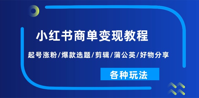 (11164期)小红书商单变现教程:起号涨粉/爆款选题/剪辑/蒲公英/好物分享/各种玩法-轻创社项目网