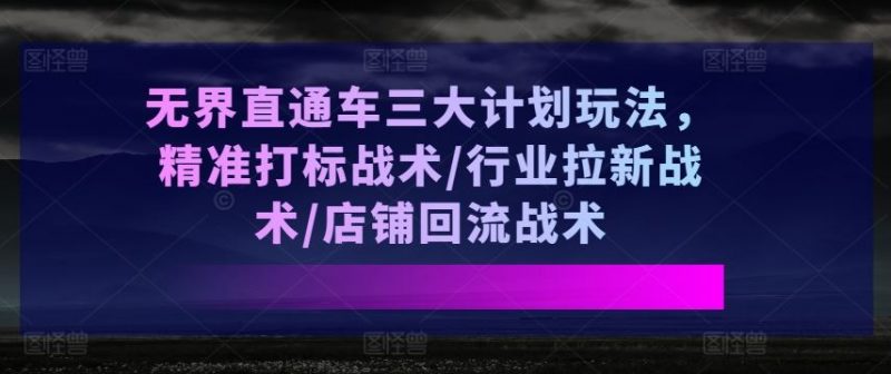 无界直通车三大计划玩法,精准打标战术/行业拉新战术/店铺回流战术-轻创社项目网