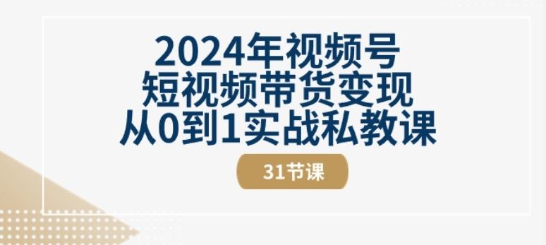 2024年视频号短视频带货变现从0到1实战私教课(31节视频课)-轻创社项目网