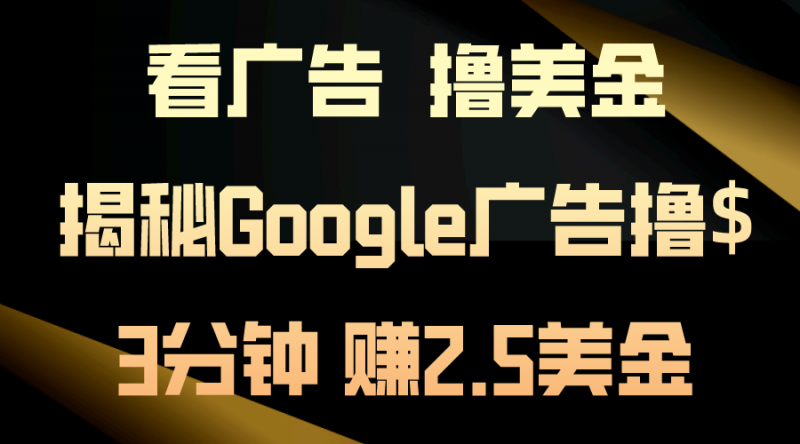 (10912期)看广告,撸美金!3分钟赚2.5美金!日入200美金不是梦!揭秘Google广告…-轻创社项目网