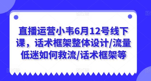 直播运营小韦6月12号线下课,话术框架整体设计/流量低迷如何救流/话术框架等-轻创社项目网